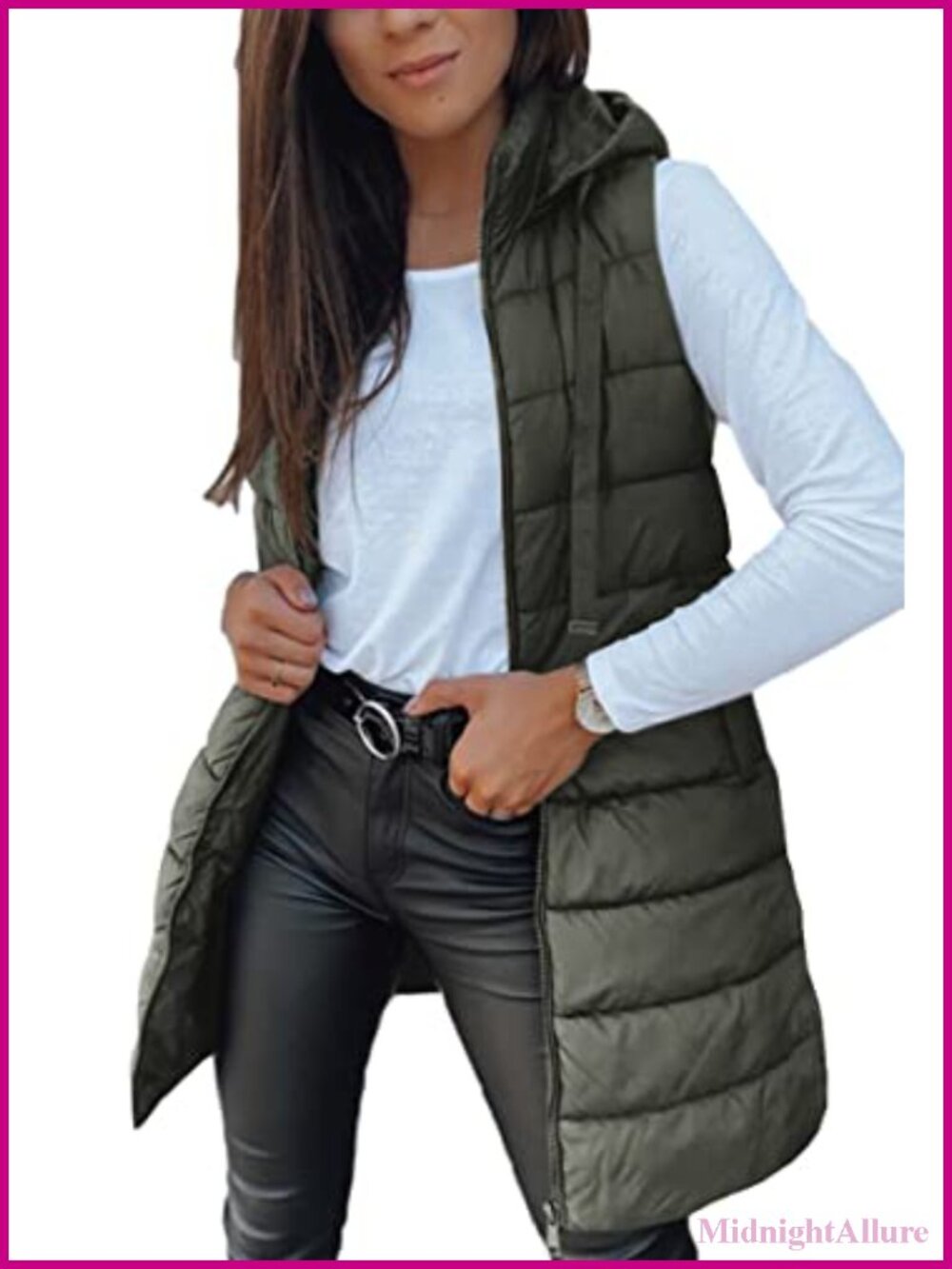 Women's Long Puffer Vest Sleeveless Hooded Quilted Winter Outerwear